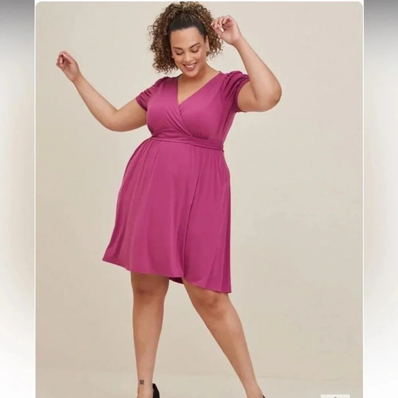 NWT!! Torrid - Mini Studio Knit Surplice Dress - Size 0 - L/12 - Pink!! - Picture 1 of 13